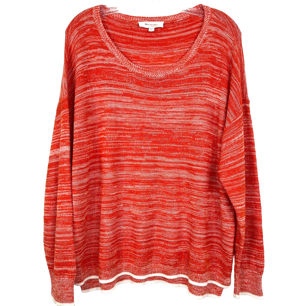 Two by Vince Camuto Women's Top Striped Orange Long Sleeves Sweatshirt Size XL